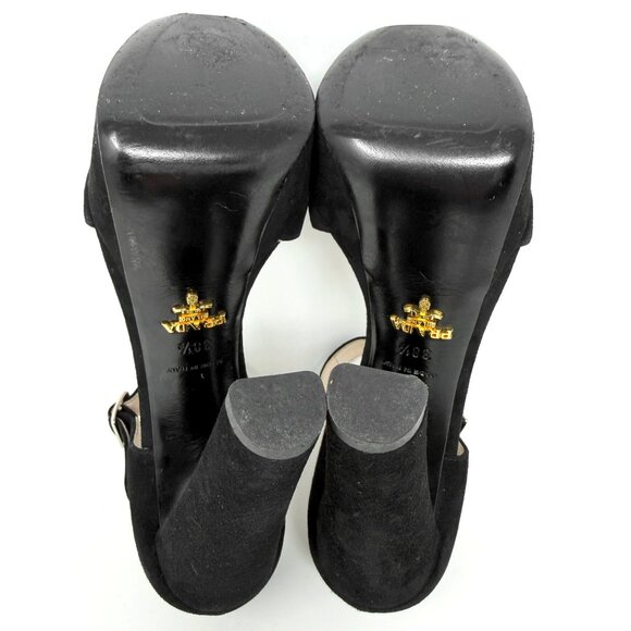 Prada Black Suede Platform Sandals Chunky Heel Size 38.5 Made in Italy - Picture 8 of 9